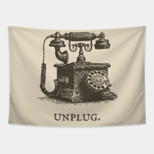 Unplug Retro Rotary Phone Illustration Tapestry