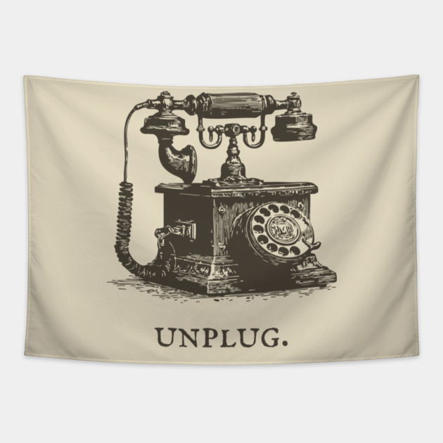 Unplug Retro Rotary Phone Illustration Tapestry by TuncGK
