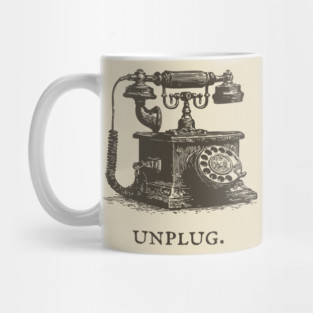 Unplug Retro Rotary Phone Illustration Mug