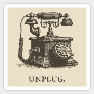Unplug Retro Rotary Phone Illustration Magnet