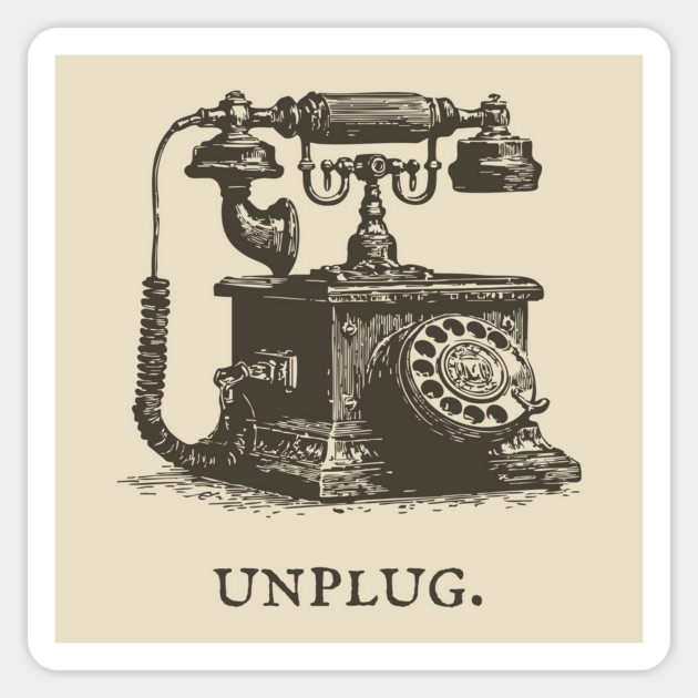 Unplug Retro Rotary Phone Illustration Magnet by TuncGK