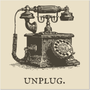 Unplug Retro Rotary Phone Illustration Posters and Art