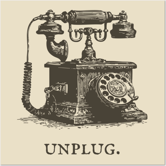 Unplug Retro Rotary Phone Illustration Wall Art by TuncGK