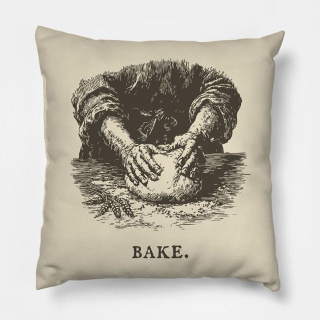 Vintage Baking Kneading Dough Illustration Pillow by TuncGK