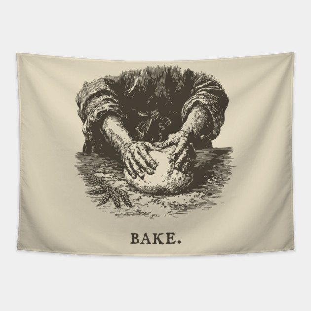 Vintage Baking Kneading Dough Illustration Tapestry by TuncGK