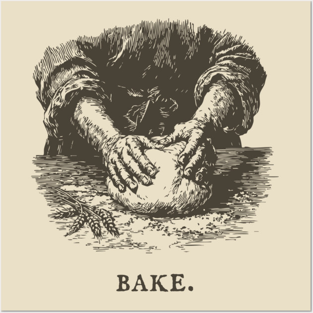 Vintage Baking Kneading Dough Illustration Wall Art by TuncGK