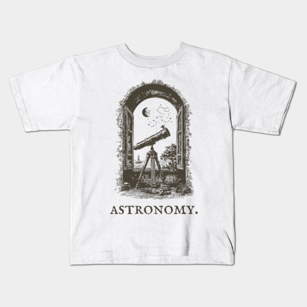 Vintage Astronomy Telescope and Stars Illustration Kids T-Shirt by TuncGK