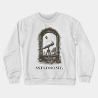 Vintage Astronomy Telescope and Stars Illustration Crewneck Sweatshirt