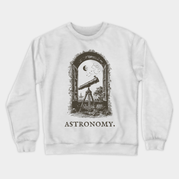 Vintage Astronomy Telescope and Stars Illustration Crewneck Sweatshirt by TuncGK