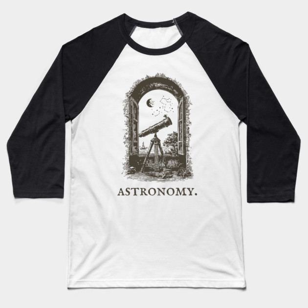 Vintage Astronomy Telescope and Stars Illustration Baseball T-Shirt by TuncGK
