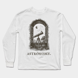 Vintage Astronomy Telescope and Stars Illustration Long Sleeve T-Shirt