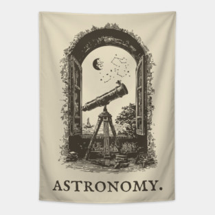 Vintage Astronomy Telescope and Stars Illustration Tapestry