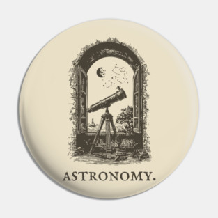 Vintage Astronomy Telescope and Stars Illustration Pin