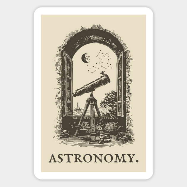 Vintage Astronomy Telescope and Stars Illustration Magnet by TuncGK
