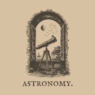 Vintage Astronomy Telescope and Stars Illustration T-Shirt