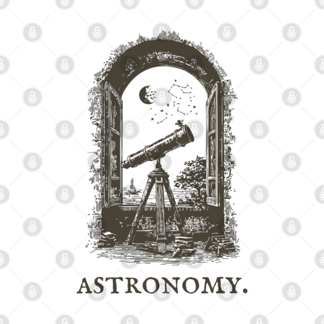 Vintage Astronomy Telescope and Stars Illustration by TuncGK