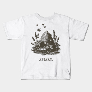 Vintage Bee Skep Apiary and Lavender Illustration Kids T-Shirt