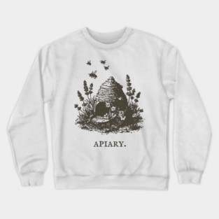 Vintage Bee Skep Apiary and Lavender Illustration Crewneck Sweatshirt