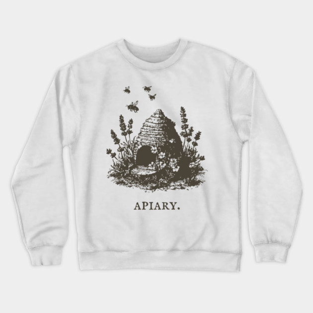 Vintage Bee Skep Apiary and Lavender Illustration Crewneck Sweatshirt by TuncGK