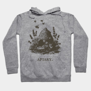 Vintage Bee Skep Apiary and Lavender Illustration Hoodie