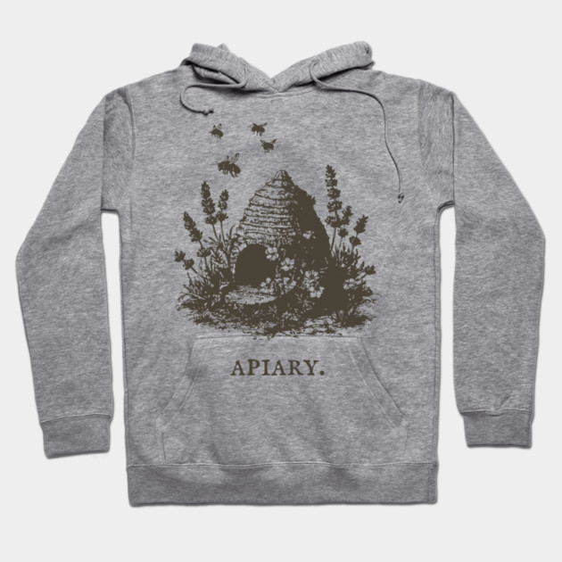 Vintage Bee Skep Apiary and Lavender Illustration Hoodie by TuncGK