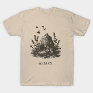 Vintage Bee Skep Apiary and Lavender Illustration T-Shirt
