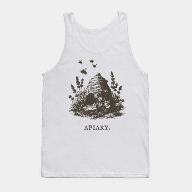 Vintage Bee Skep Apiary and Lavender Illustration Tank Top by TuncGK