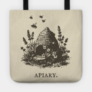 Vintage Bee Skep Apiary and Lavender Illustration Tote