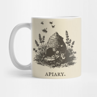Vintage Bee Skep Apiary and Lavender Illustration Mug