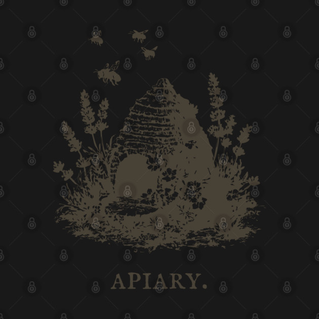 Vintage Bee Skep Apiary and Lavender Illustration by TuncGK