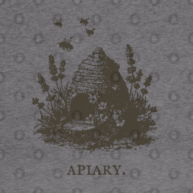 Vintage Bee Skep Apiary and Lavender Illustration by TuncGK