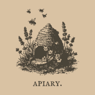 Vintage Bee Skep Apiary and Lavender Illustration T-Shirt