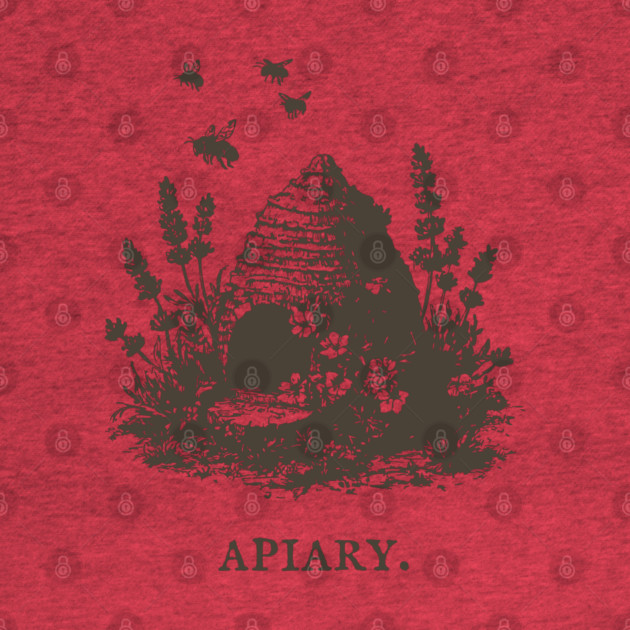 Vintage Bee Skep Apiary and Lavender Illustration by TuncGK