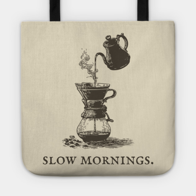 Slow Mornings Pour Over Coffee Ritual Illustration Tote by TuncGK