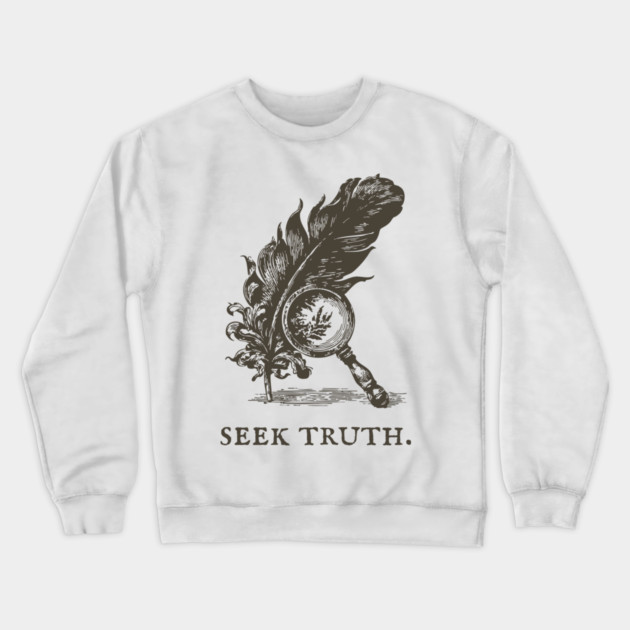Seek Truth Magnifying Glass and Feather Illustration Crewneck Sweatshirt by TuncGK