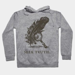 Seek Truth Magnifying Glass and Feather Illustration Hoodie
