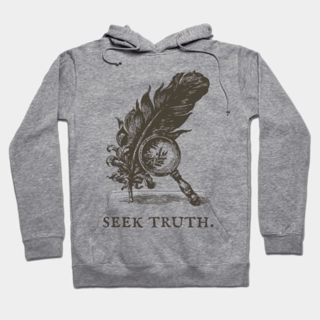 Seek Truth Magnifying Glass and Feather Illustration Hoodie by TuncGK