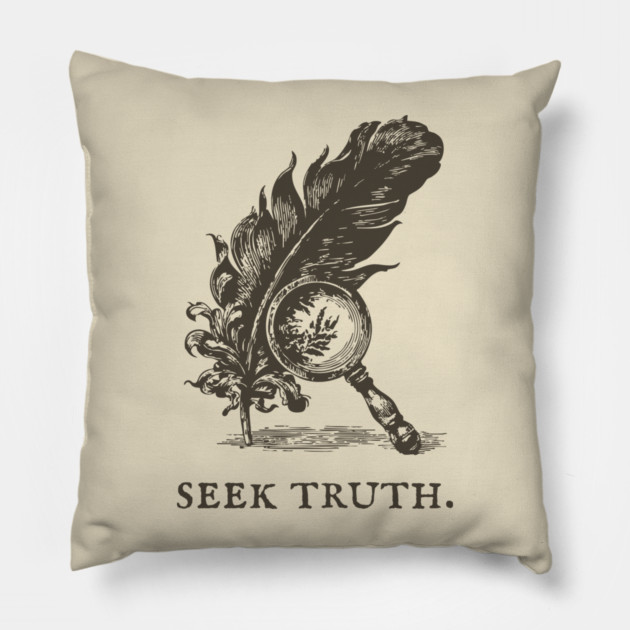 Seek Truth Magnifying Glass and Feather Illustration Pillow by TuncGK