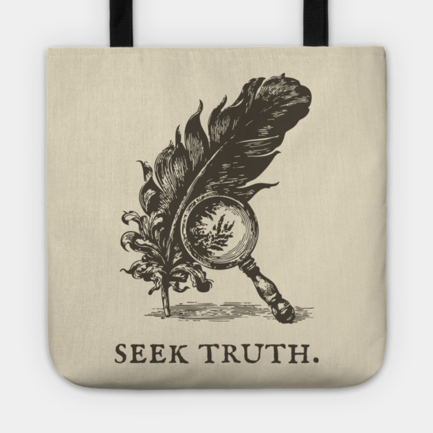 Seek Truth Magnifying Glass and Feather Illustration Tote by TuncGK