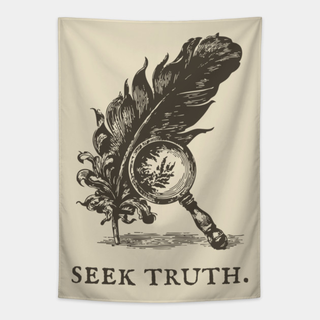 Seek Truth Magnifying Glass and Feather Illustration Tapestry by TuncGK