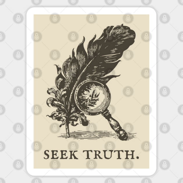 Seek Truth Magnifying Glass and Feather Illustration Sticker by TuncGK