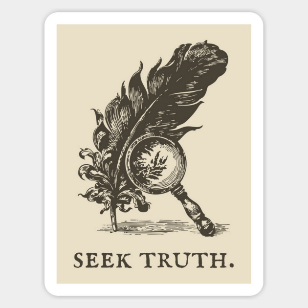 Seek Truth Magnifying Glass and Feather Illustration Magnet by TuncGK