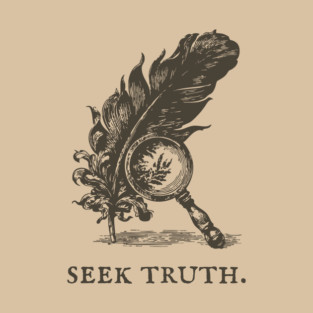 Seek Truth Magnifying Glass and Feather Illustration T-Shirt