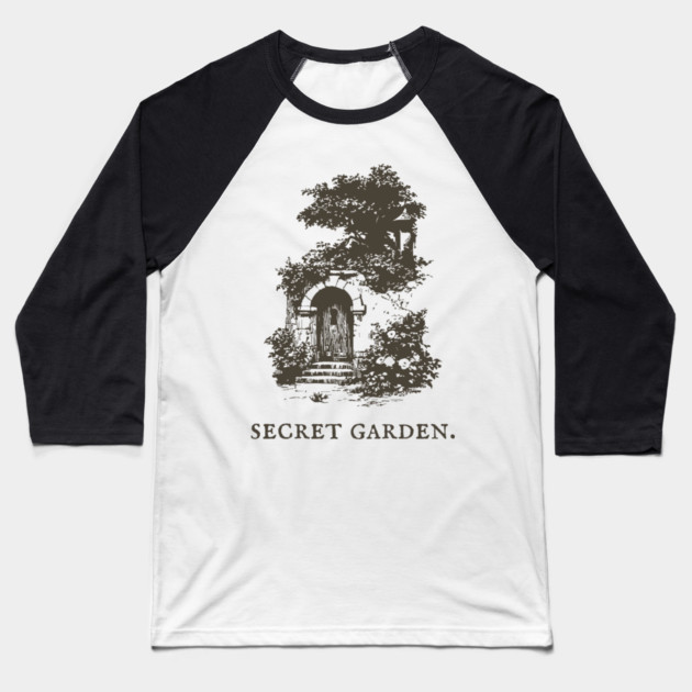 Secret Garden Gate Vintage Fairytale Illustration Baseball T-Shirt by TuncGK