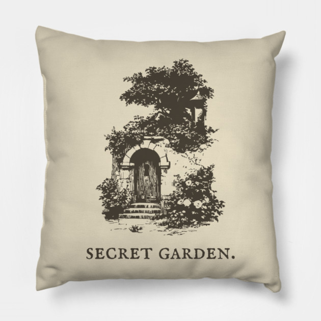Secret Garden Gate Vintage Fairytale Illustration Pillow by TuncGK