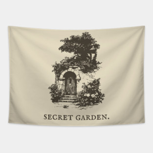 Secret Garden Gate Vintage Fairytale Illustration Tapestry