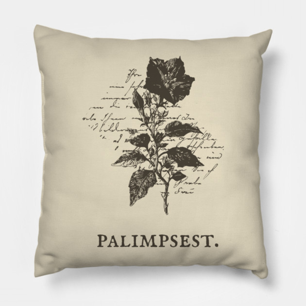Palimpsest Layered History Botanical Illustration Pillow by TuncGK