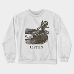 Listen Vintage Record Player Illustration Crewneck Sweatshirt
