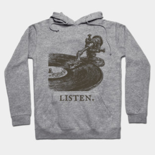 Listen Vintage Record Player Illustration Hoodie