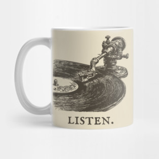 Listen Vintage Record Player Illustration Mug